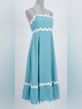 Sky Blue Maxi Dress with White Ric Rac Trim